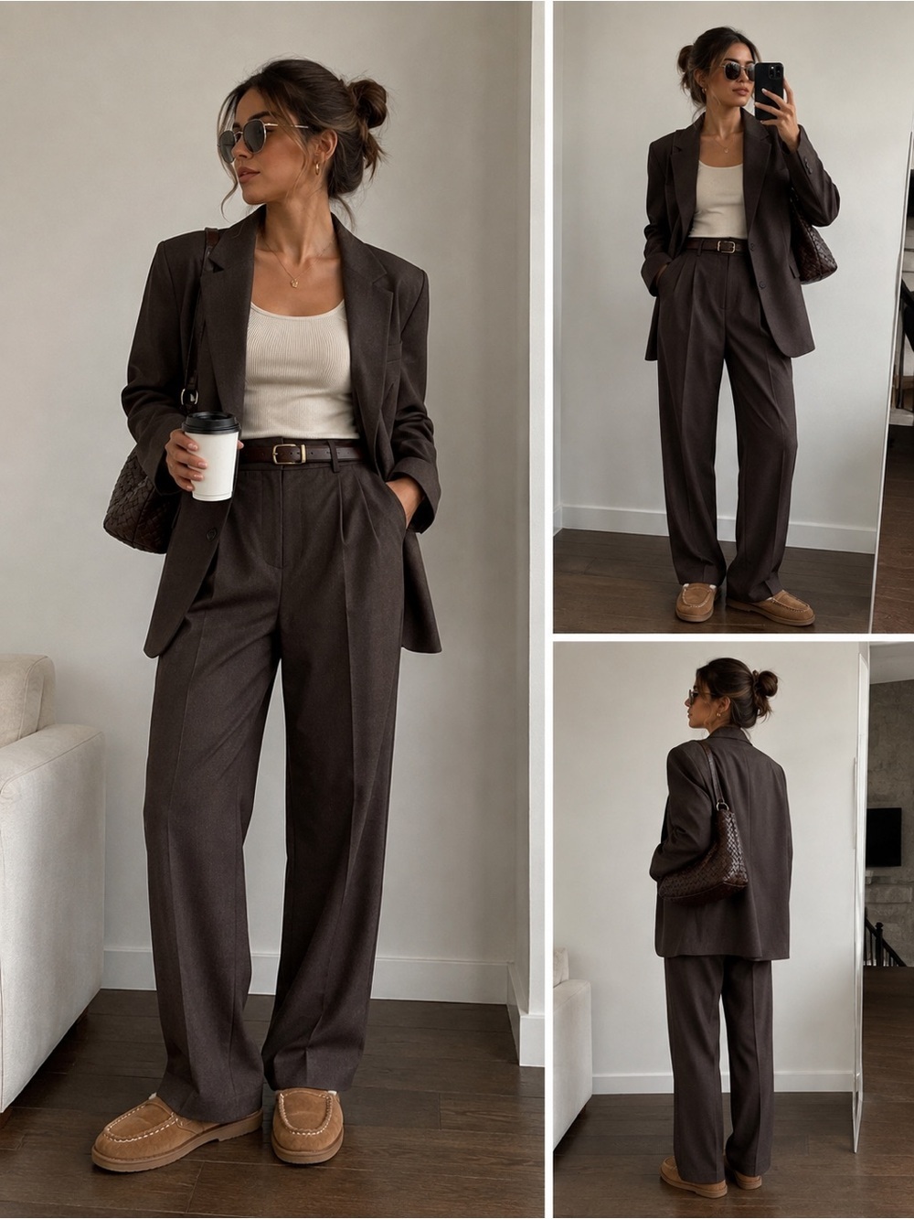 Sandro Paris Wide-Leg Virgin Wool Dress Pants Trousers brown